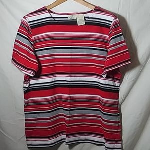 Vintage Striped Tee - Red White Black & Grey